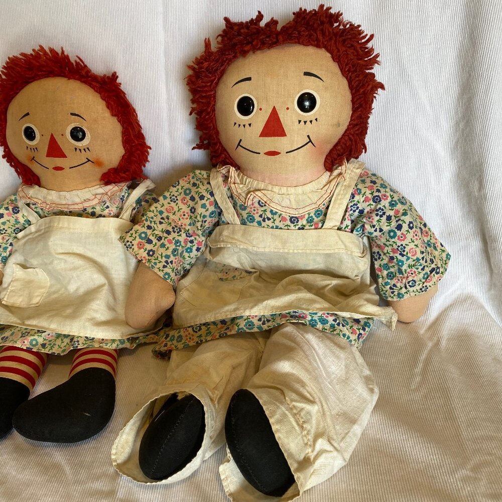 Vintage Knickerbocker Raggedy Ann Dolls Set – 16” & 18” – Original Classic Dolls - Picture 2 of 11